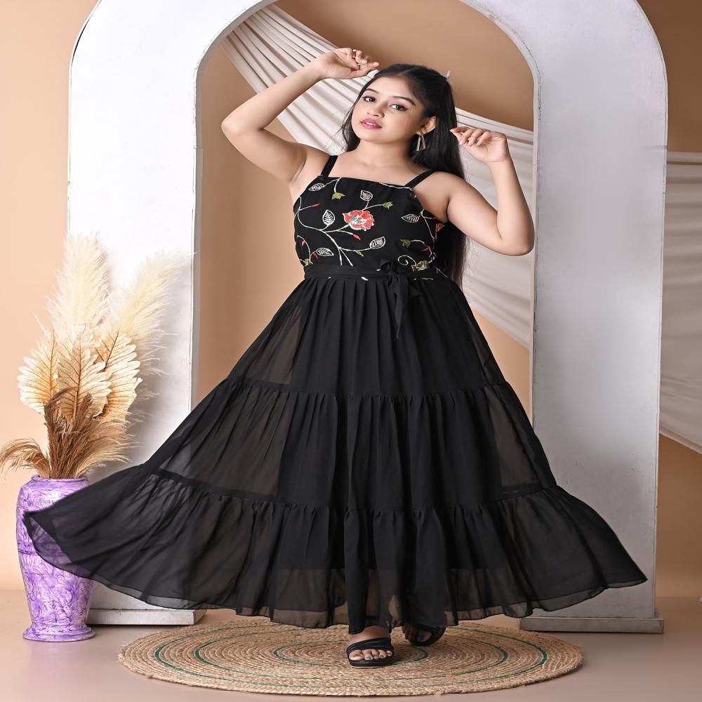 Girls Premium Georgette Black Gown Dress