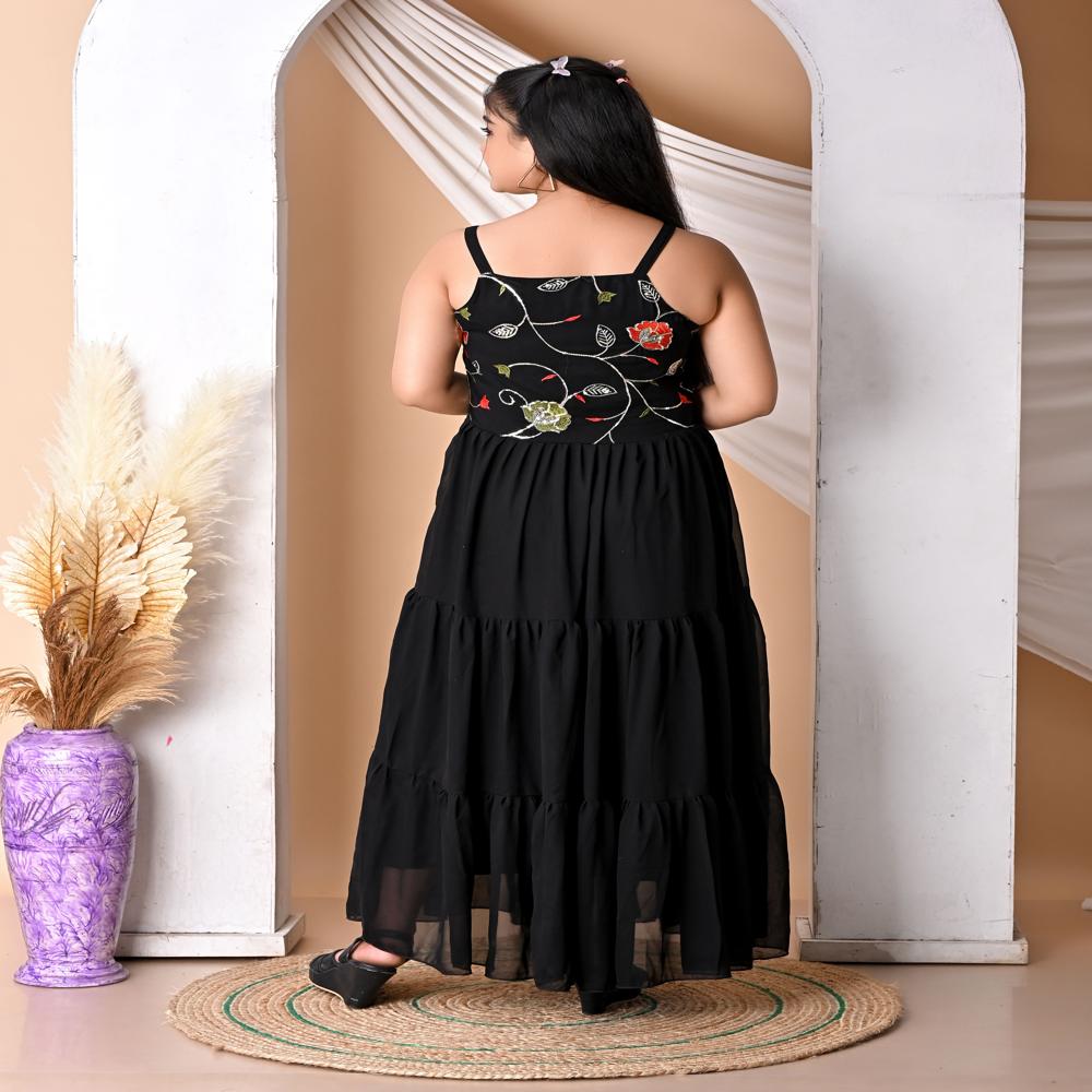 SPAMitude Girls Premium Georgette Black Gown Dress