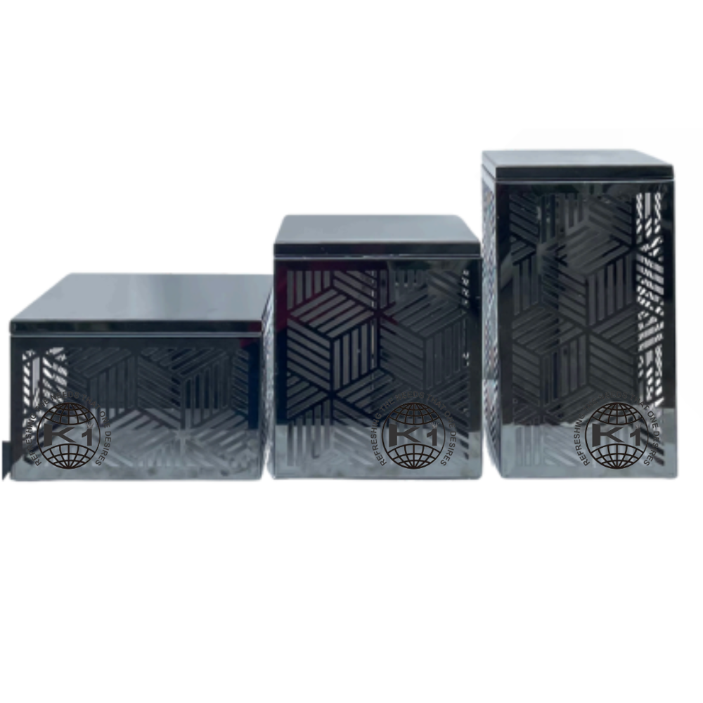 set of two modern marble-top accent tables with black ribbed bases 