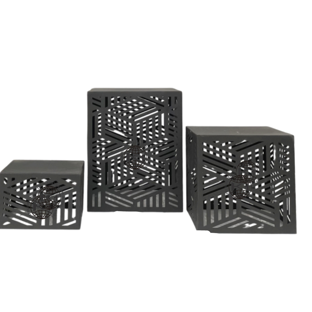 Set of Stainless Steel Catering Risers With a White Finish And Brass-Colored 