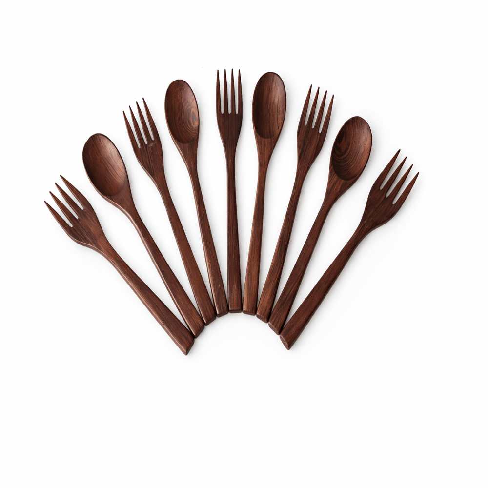 Ebony Wood Spoon & Fork - Color: Golden