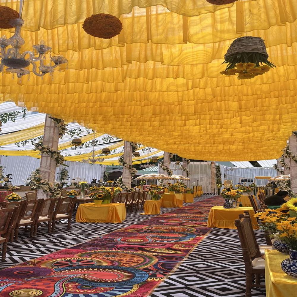 Outdoor Designer Wedding Tent - Fabric, Customizable Dimensions, Cream Color | Waterproof Stitching, Iron Frame, Single Layer, Outdoor Usage