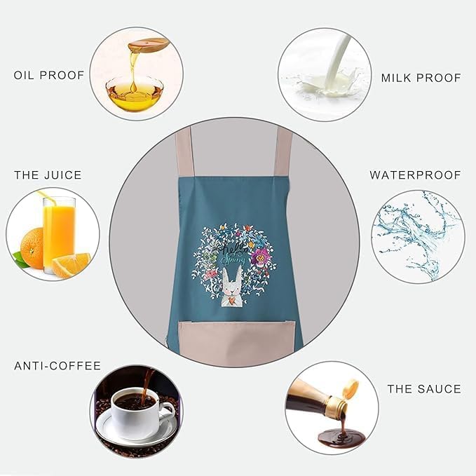 Waterproof Kitchen Apron For Women With Big Front Pocket
