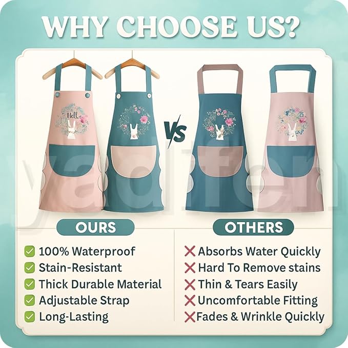  Waterproof Kitchen Apron for Women with Big Front Pocket