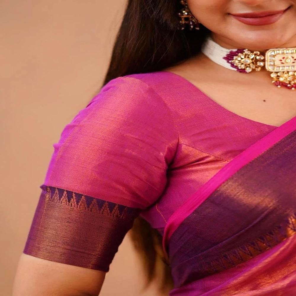 Redish Purple Terchi Border Tissue Saree