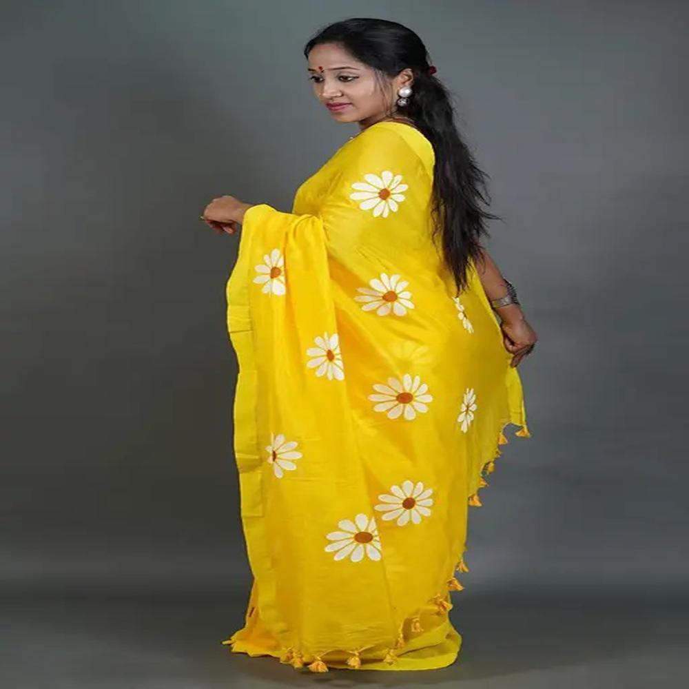 Yellow Color Sunflower Printed Saree