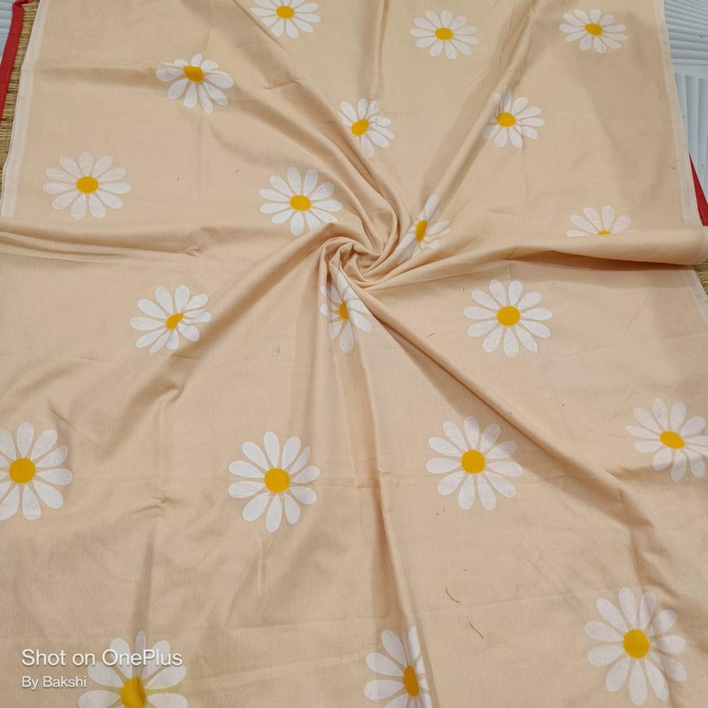 Cream Color Sunflower Printed Saree