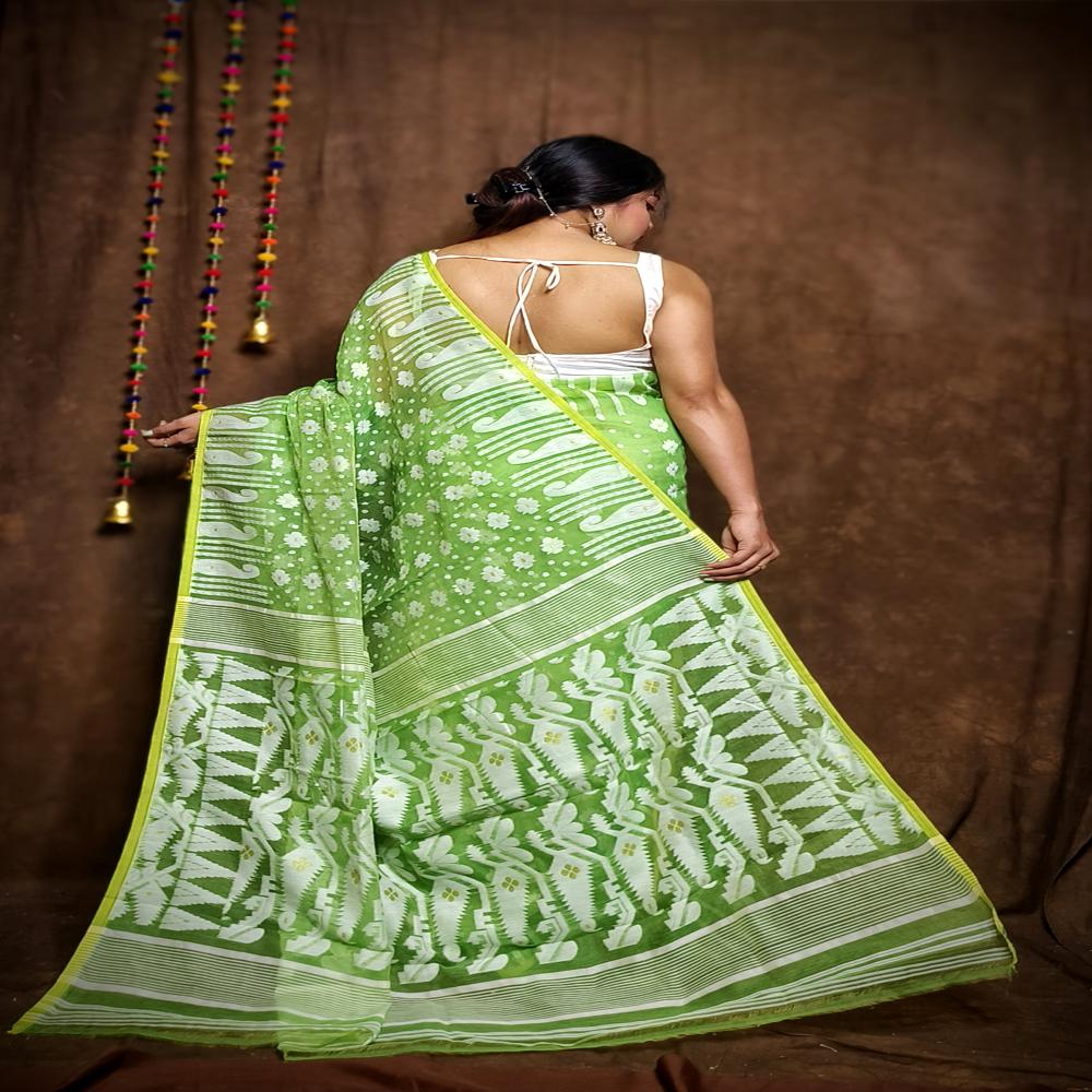 Green Color Soft Jamdani Korat Design Saree