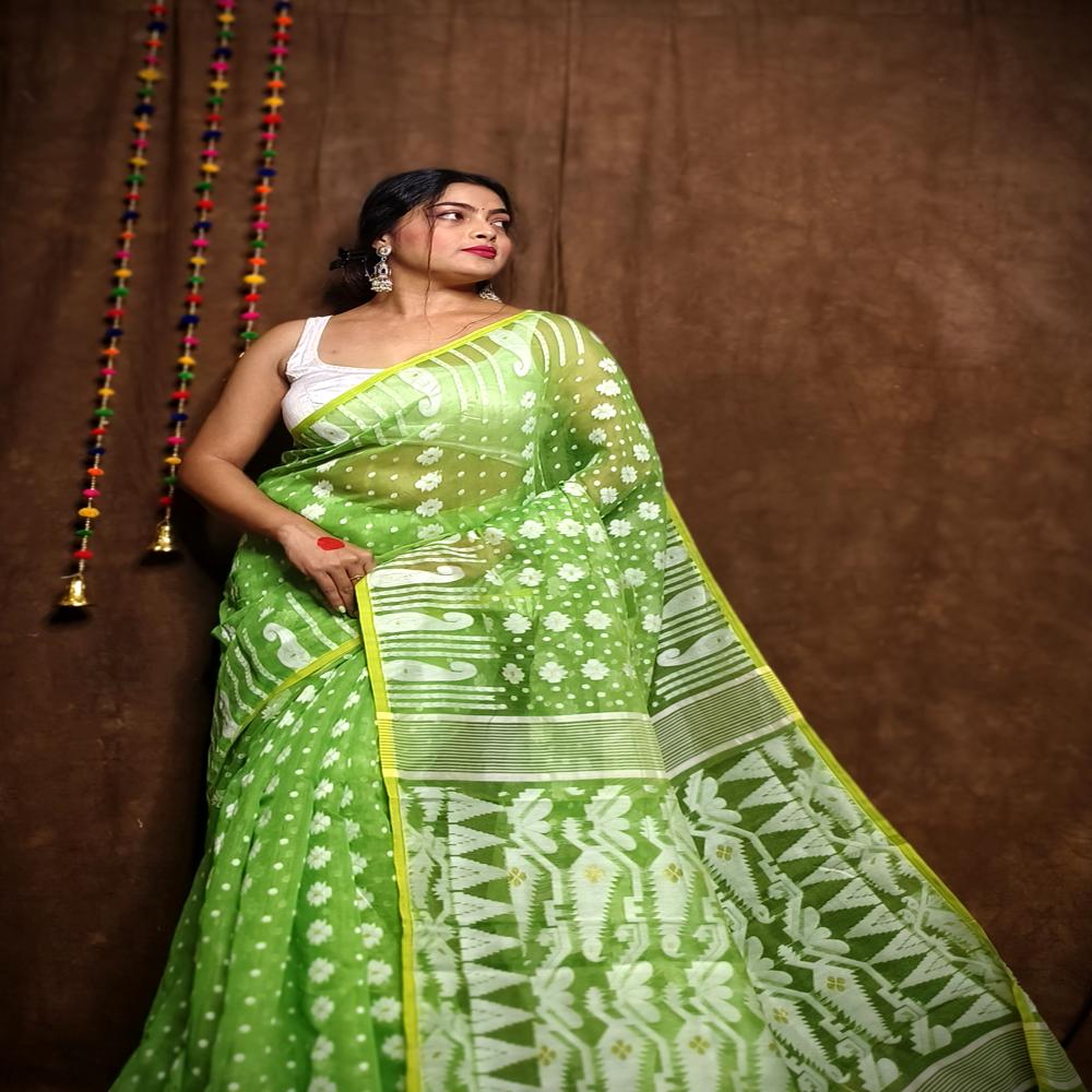 Green Color Soft Jamdani Korat Design Saree