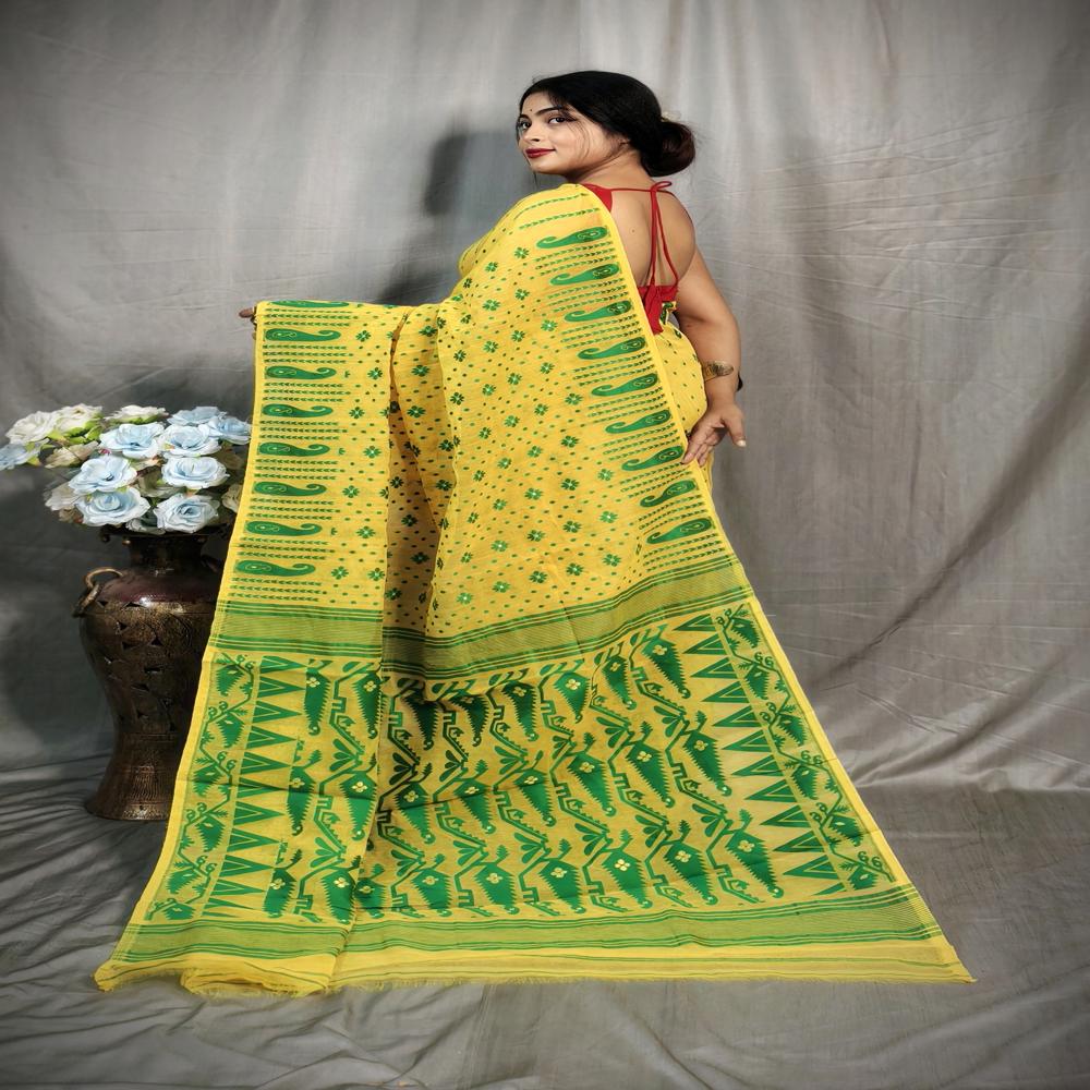 Yellow Green Color Soft Jamdani Korat Design Saree