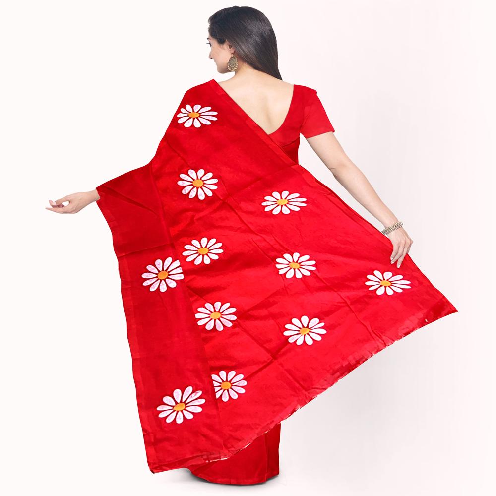 Red Color Sunflower Printed Saree