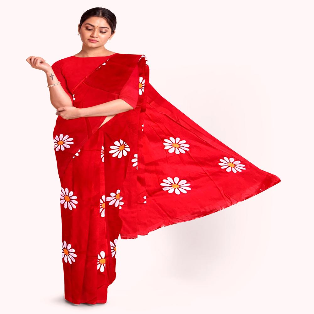 Red Color Sunflower Printed Saree