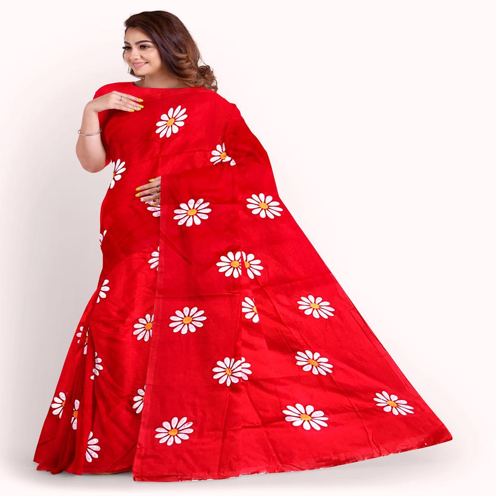 Red Color Sunflower Printed Saree