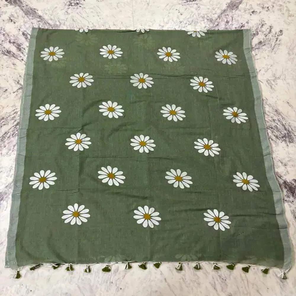 Mint Green Color Sunflower Printed Saree