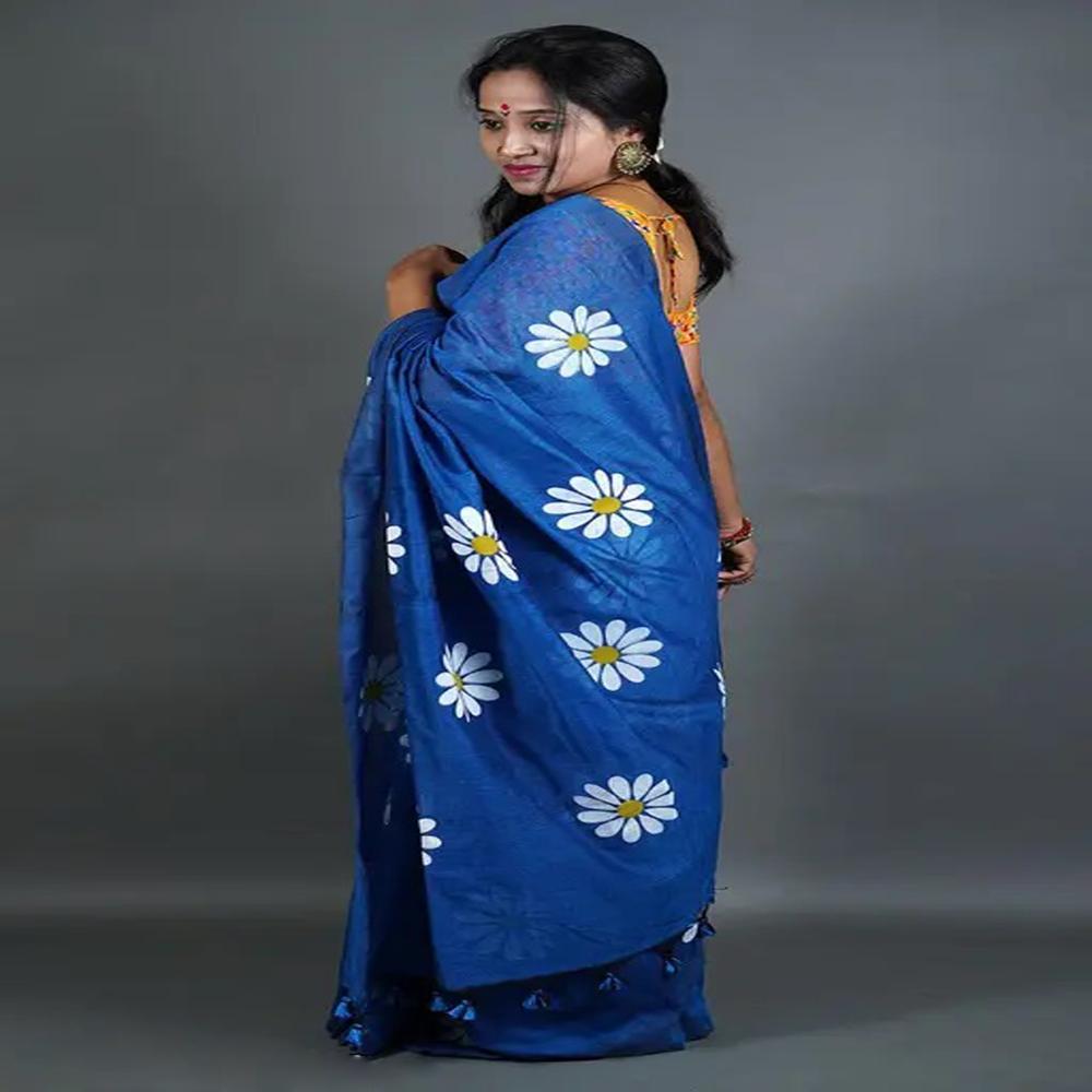 Blue Color Sunflower Printed Saree