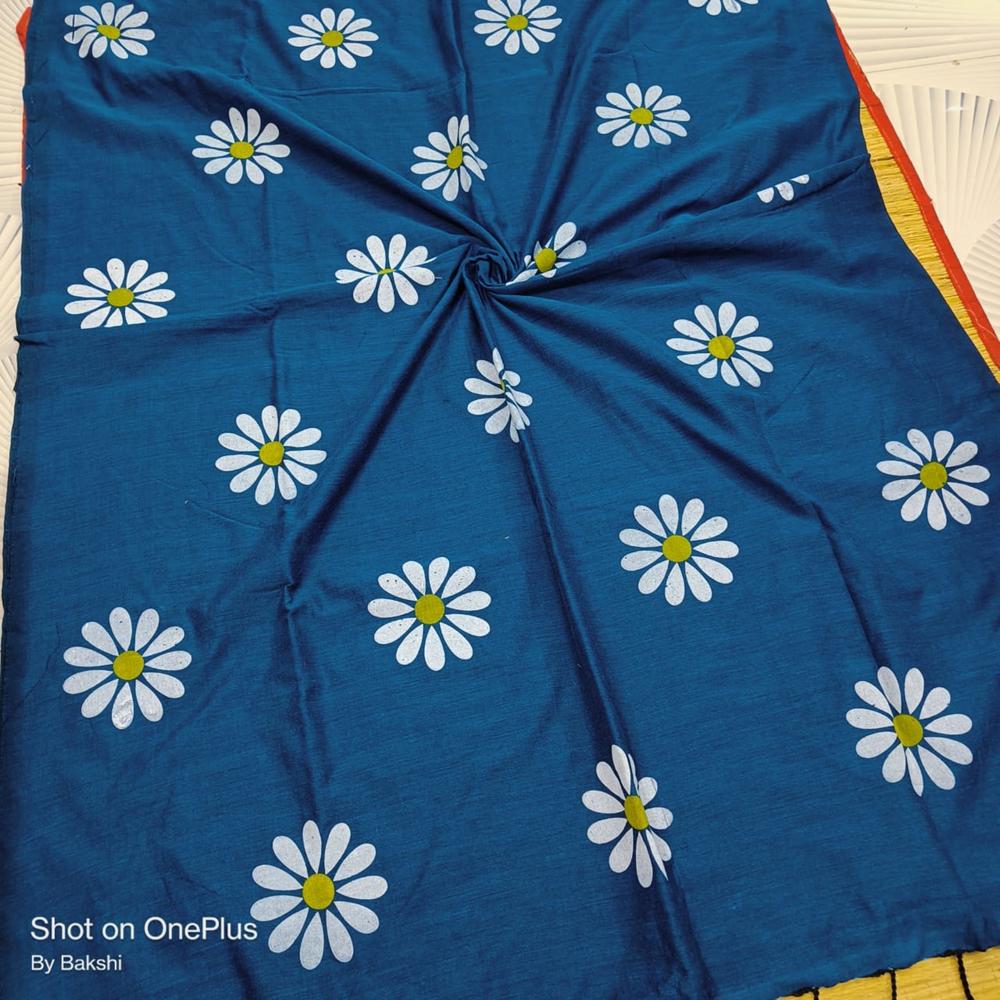 Blue Color Sunflower Printed Saree