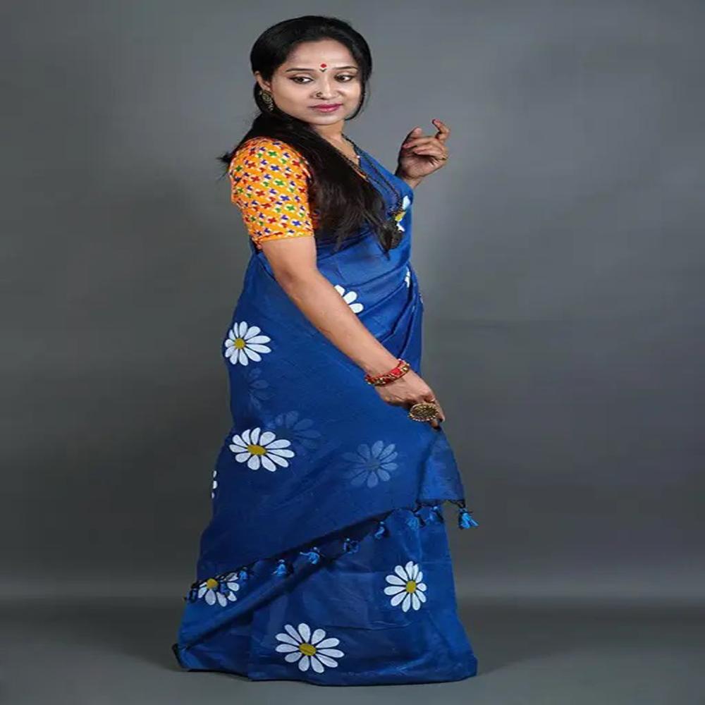 Blue Color Sunflower Printed Saree
