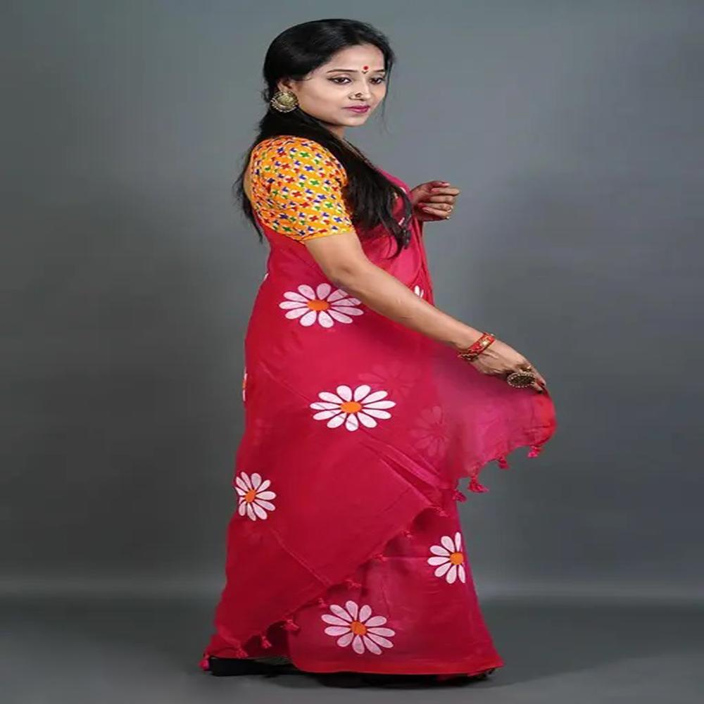 Pink Color Sunflower Printed Saree