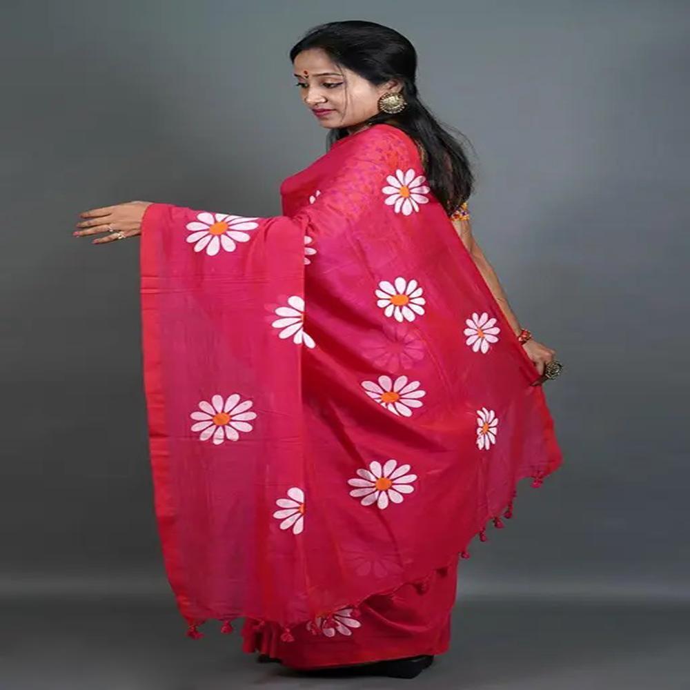 Pink Color Sunflower Printed Saree