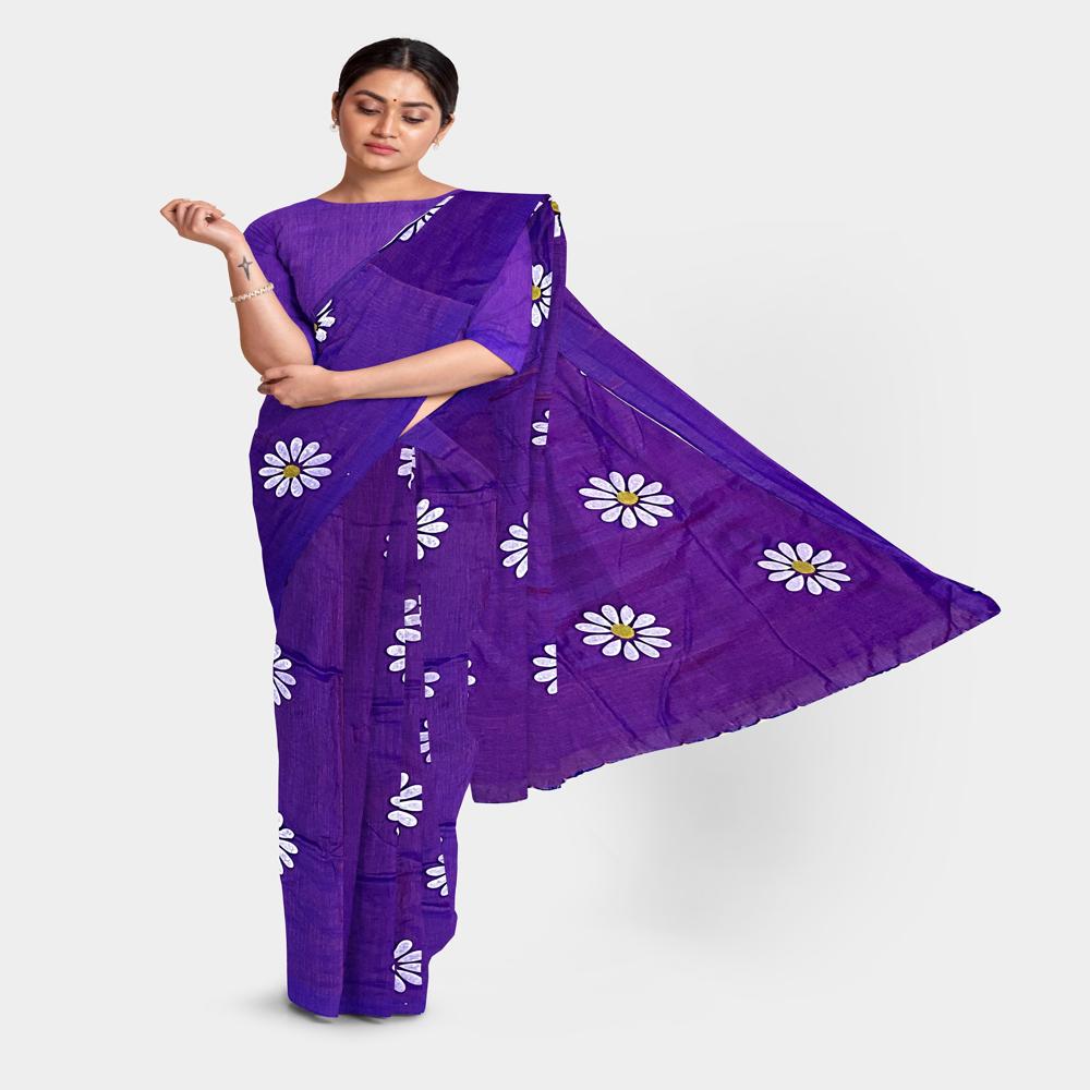 Purple Color Sunflower Printed Saree