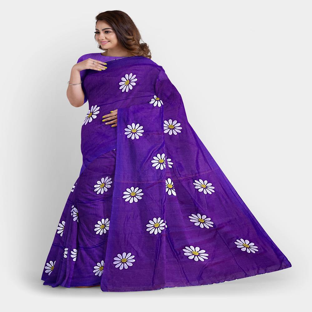 Purple Color Sunflower Printed Saree - Color: Different Available