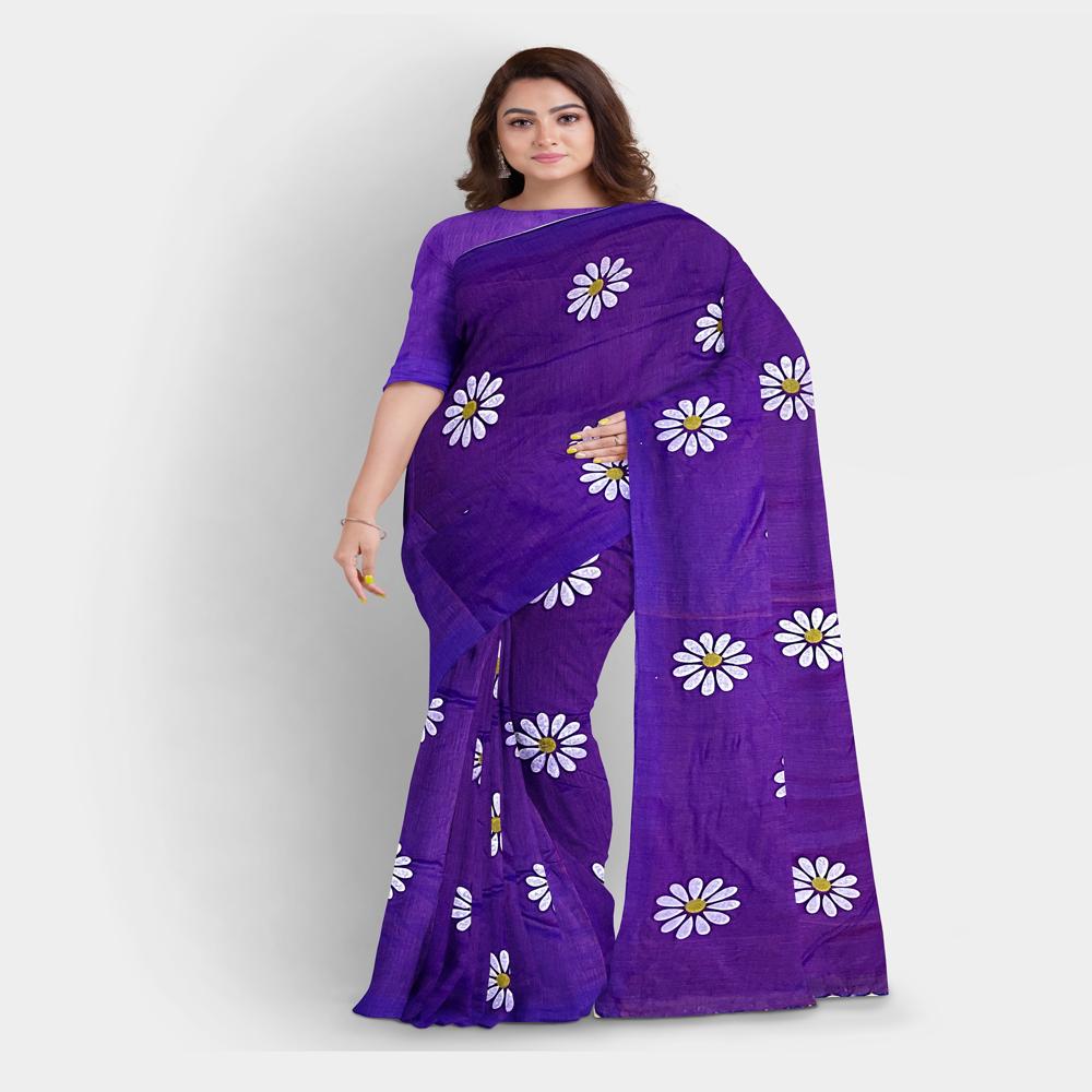 Purple Color Sunflower Printed Saree