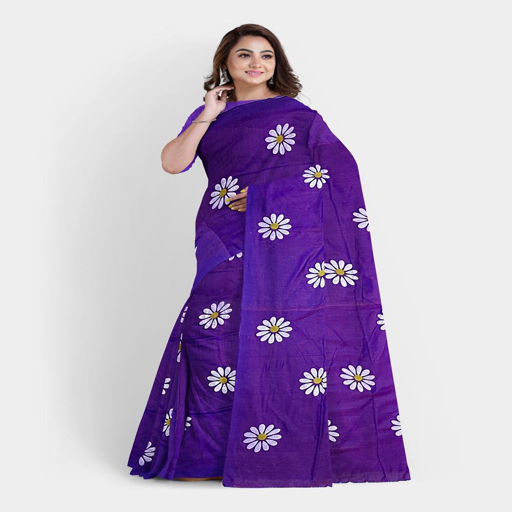 Purple Color Sunflower Printed Saree - Color: Different Available