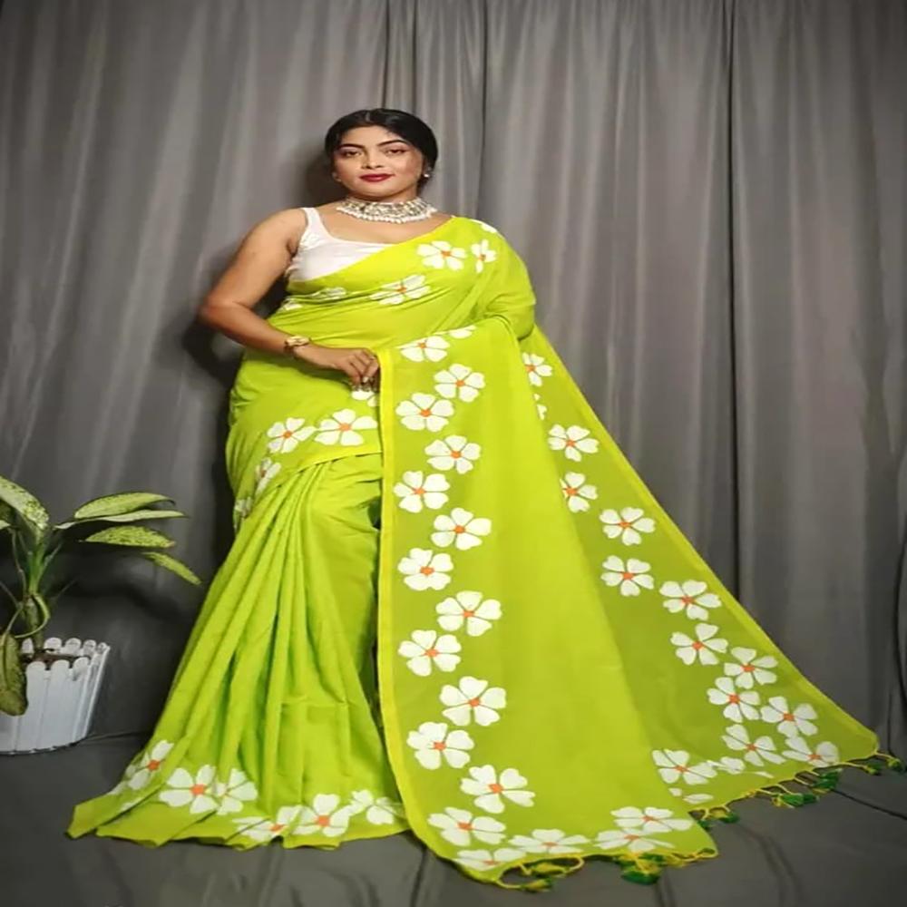 Light Green Color Shiuli Printed Saree