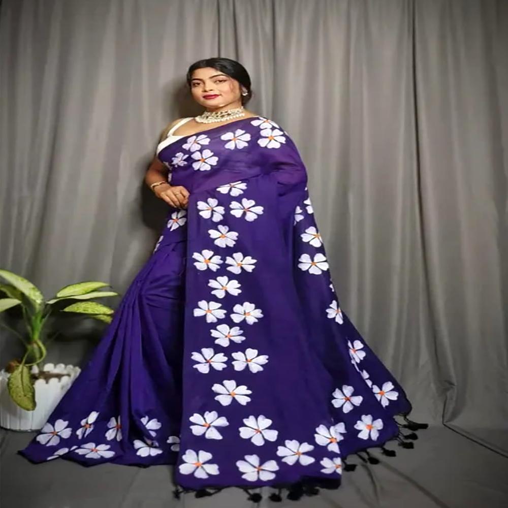 Navy Blue Color Shiuli Printed Saree