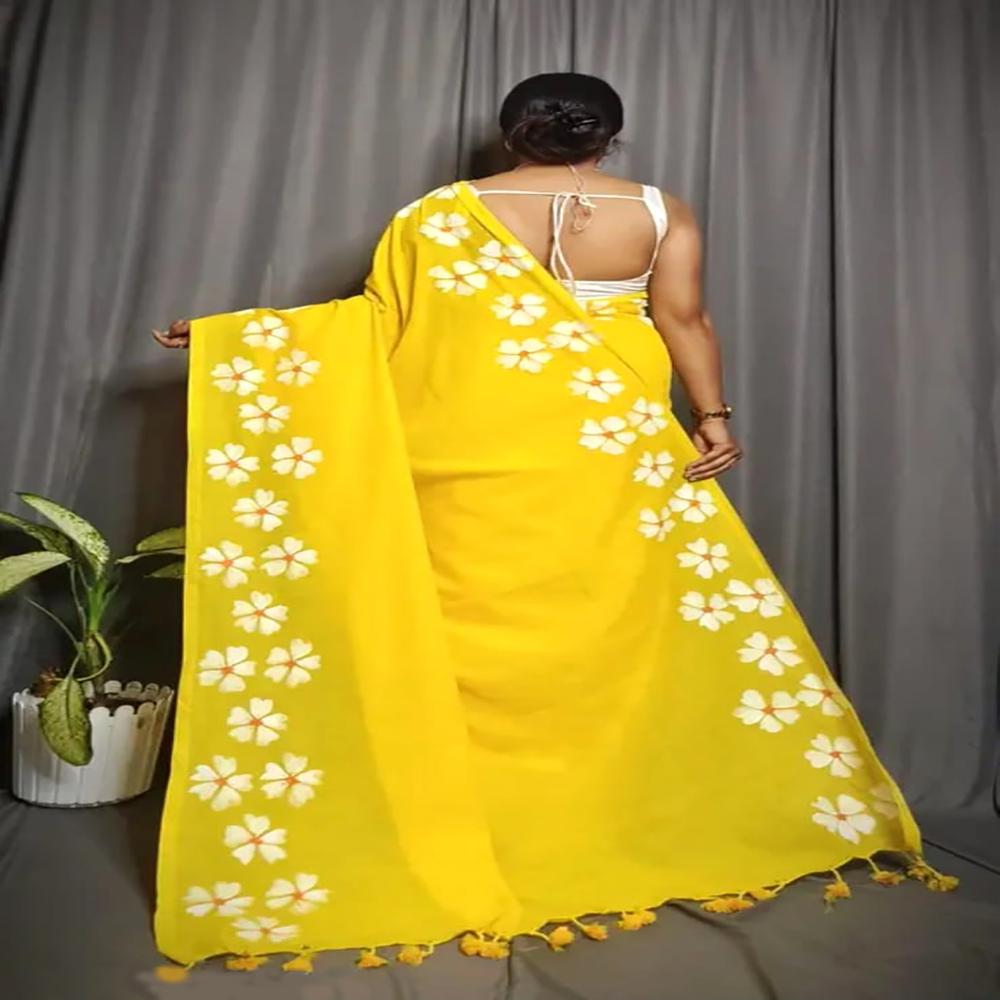 Yellow Color Shiuli Printed Saree - Color: Different Available