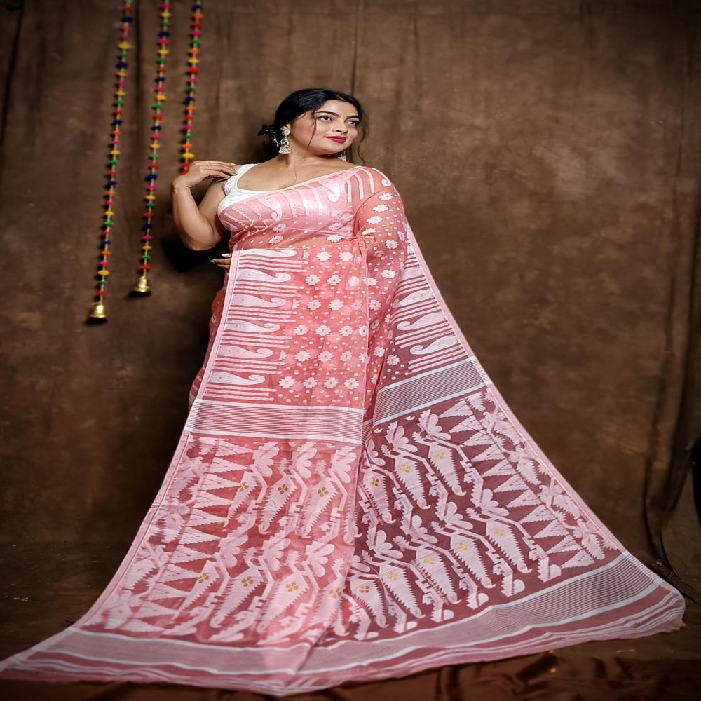 Light SalmonColor Soft Jamdani Korat Design Saree