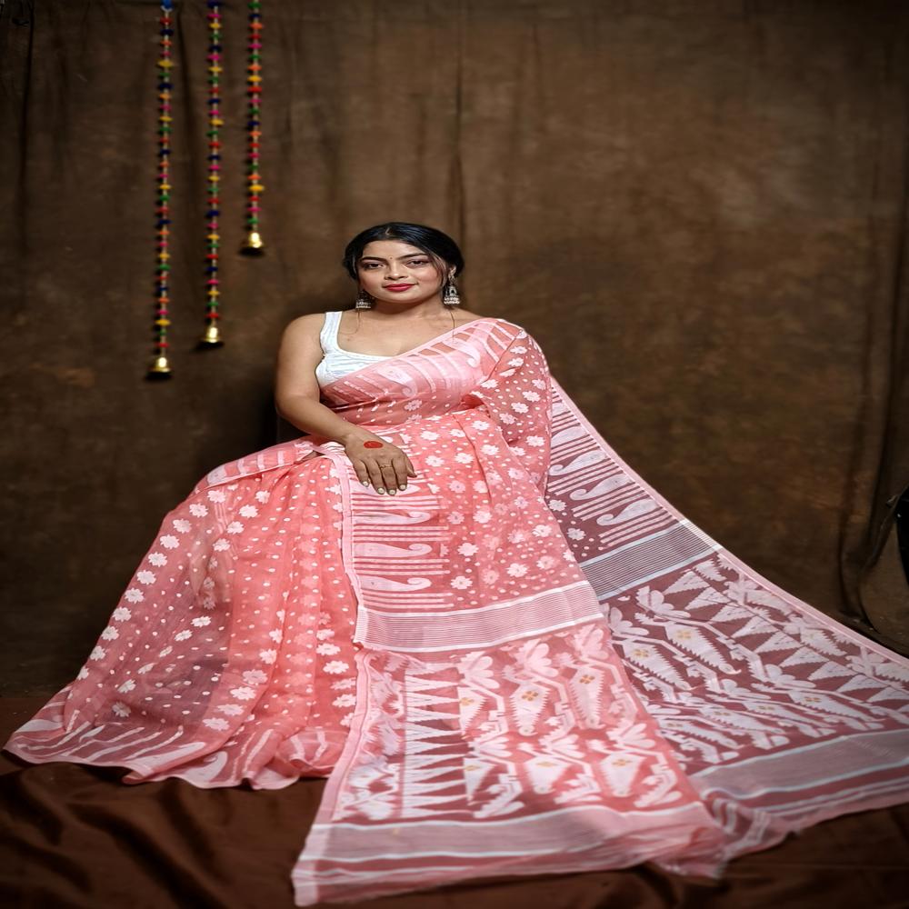 Light SalmonColor Soft Jamdani Korat Design Saree