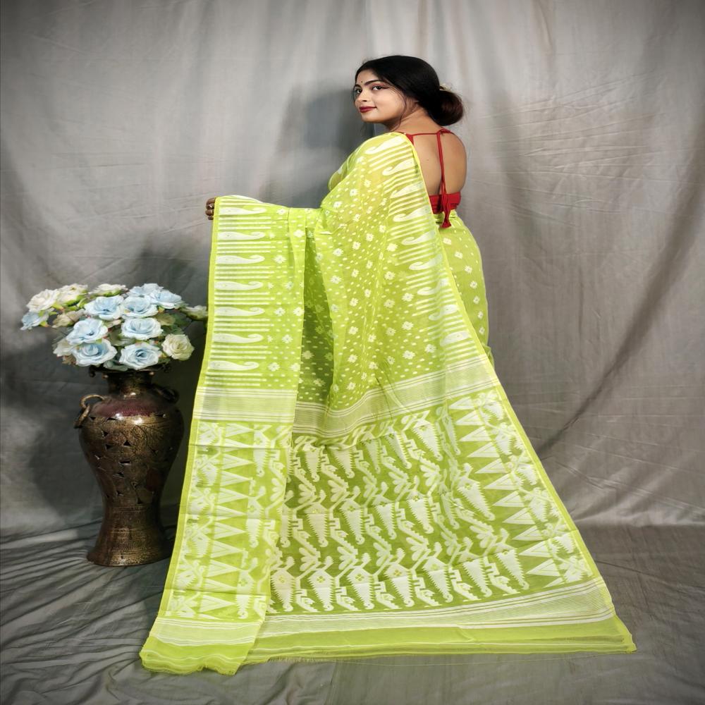 Light Green Color Soft Jamdani Korat Design Saree