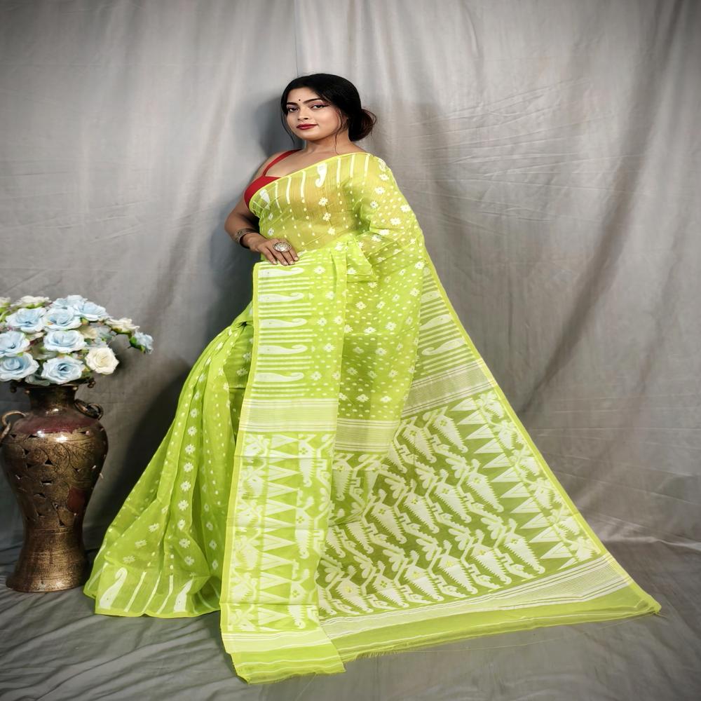 Light Green Color Soft Jamdani Korat Design Saree