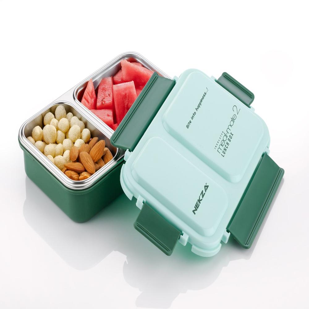 INSULATED STEEL LUNCHBOX 2 PARTITION LEAKPROOF
