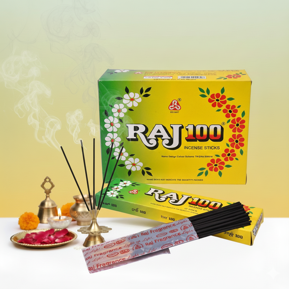 Raj 100 - Charcoal 30g, 20cm Length X 1mm Diameter, Black Color | Eco-friendly, Non-stick, Smooth Surface, Anti-odour, Aromatic Agarbatti