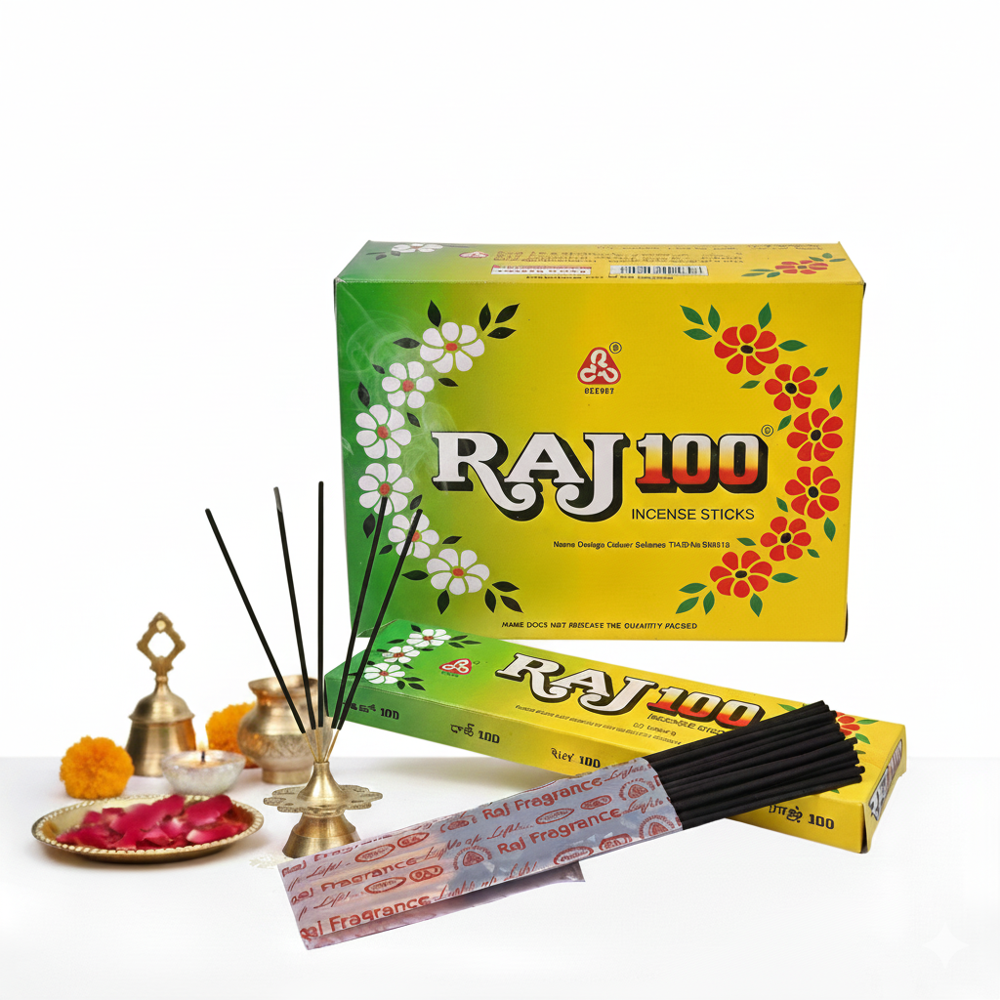 Raj 100 - Charcoal 30g, 20cm Length X 1mm Diameter, Black Color | Eco-friendly, Non-stick, Smooth Surface, Anti-odour, Aromatic Agarbatti