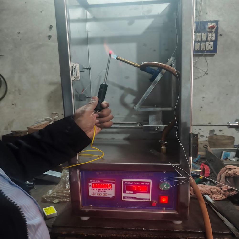 Wire Flammability Tester - Stainless Steel Cabinet, 1100x600x1200 Mm, Microprocessor Timer | Adjustable Brass Burner, Large Viewing Window, Exhaust Fan