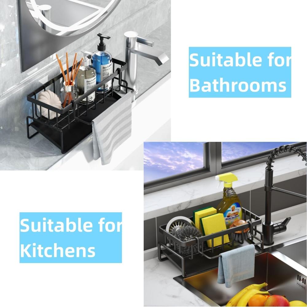 Metal Sponge Holder Kitchen Sink - Color: Black-2