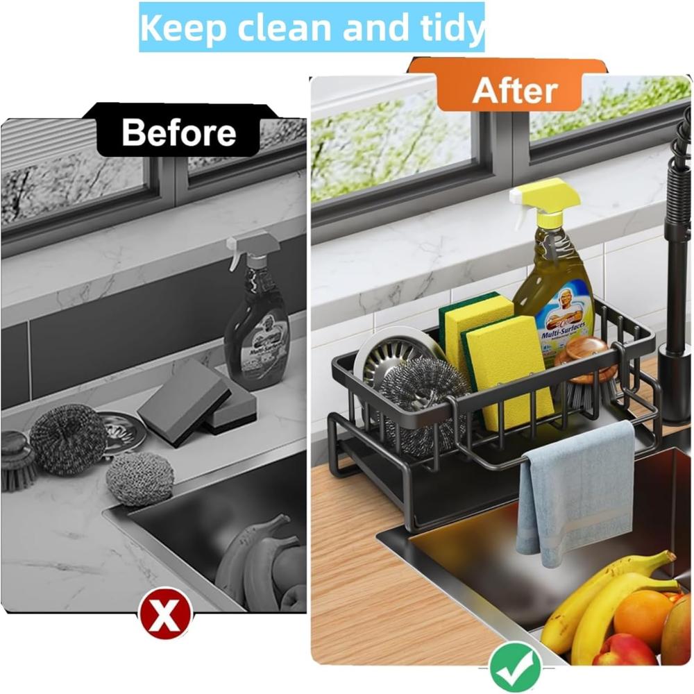 Metal Sponge Holder Kitchen Sink - Color: Black-2