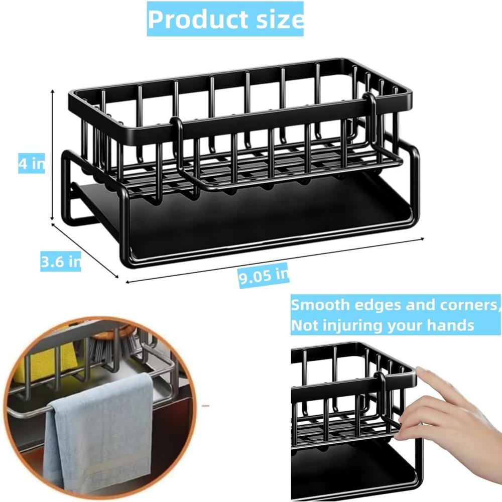 Metal Sponge Holder Kitchen Sink - Color: Black-2