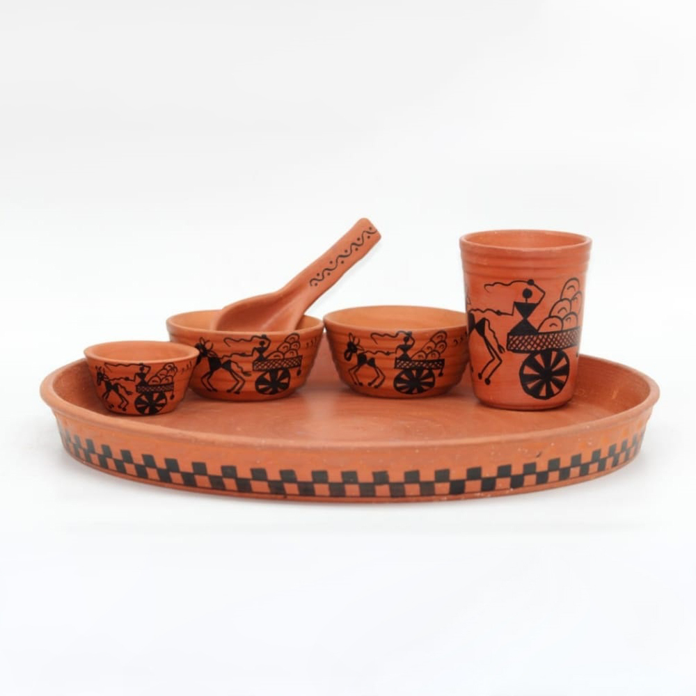 Handmade Clay Dinner Set - Color: Brown