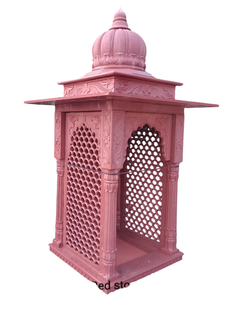 Red Stone Chhatri With Parda - Design Type: Handcrafts