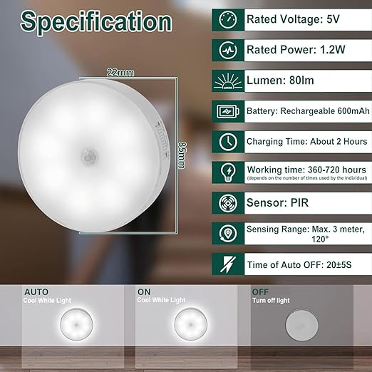 Motion Sensor Rechargeable Light - Color: White