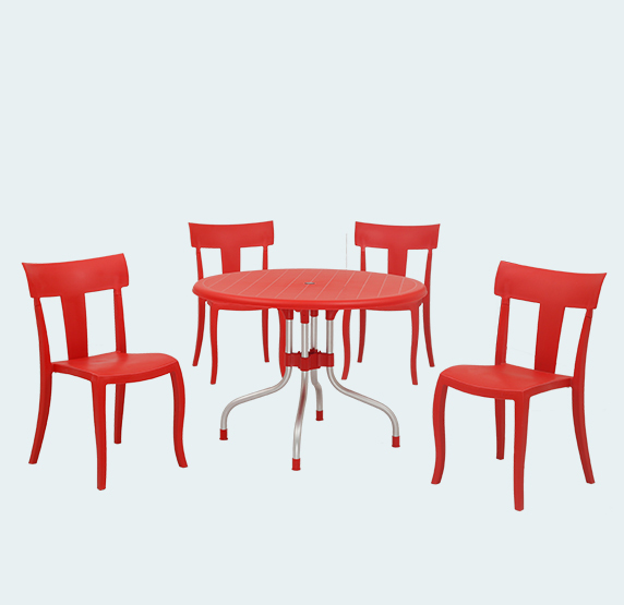 Cherry With Deck (4) Plastic Table Chair Set