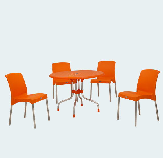 Cherry With Hybrid (4) Plastic Chairs With Tables