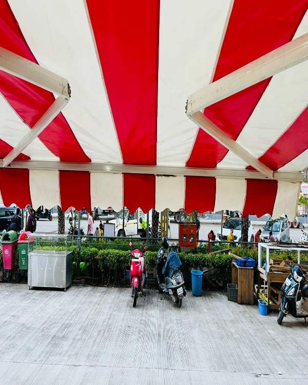 Openable Awnings For Shop - Metal Sheet And Steel, Vertical Open Style, Vibrant Red Color For Workshop Enhancement