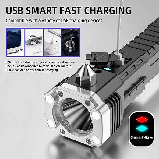 Led Rechargeable Hammer Torch - Color: Black