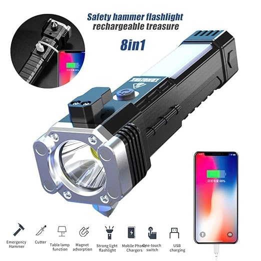Led Rechargeable Hammer Torch - Color: Black