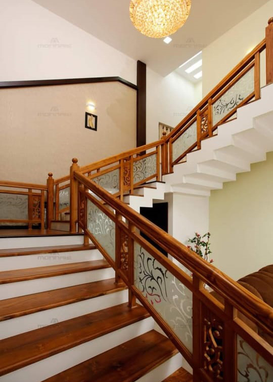 Modern Wooden Glass Staircase Railing
